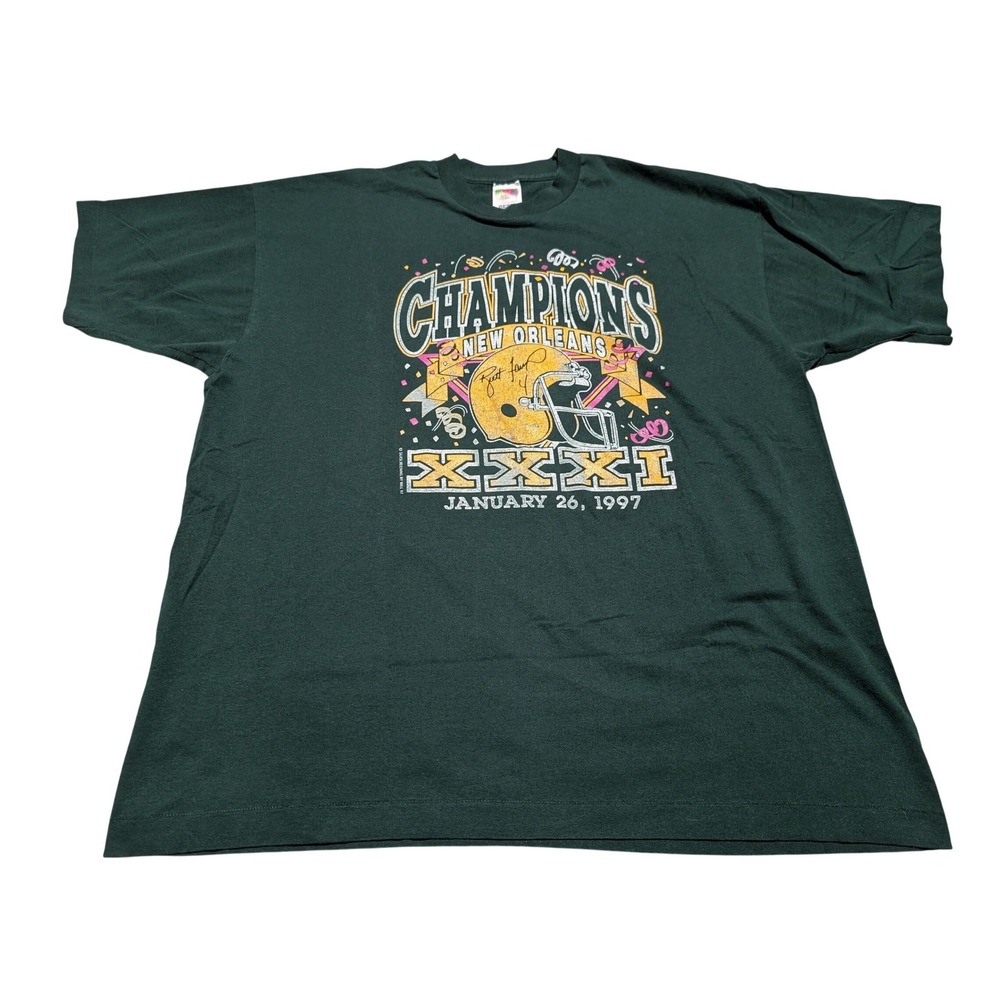 Fruit of the Loom T-Shirt Mens XXL Greenβ Super Bowl XXXI Champions 1997 Vintage